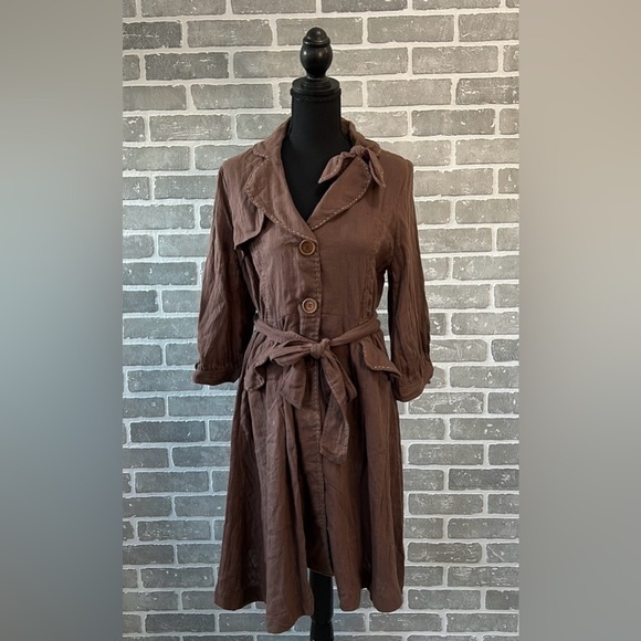 Cocoa Brown Belted Cotton Coat Dress Trench Style Women’s Size L NWT - Picture 2 of 12